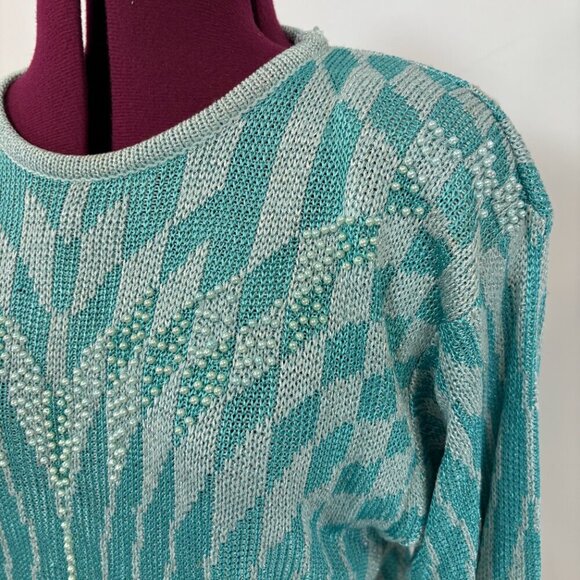 Vintage OLSEN Style Pullover Round Neck Long Sleeve Cotton Knit Sweater S - Picture 8 of 11